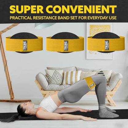Fabric Resistance Bands for Working Out, 3-Pack for Legs and Glutes - color: Medium Yellow