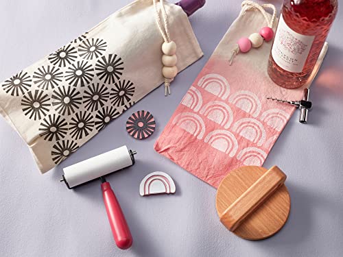 Speedball Block Printing Fabric Starter Kit, 7 Pieces – Includes Ink, Hard Brayer, Lino Handle and Cutters, Speedy-Carve Relief Carving Rubber - size: 7 Piece Fabric Kit