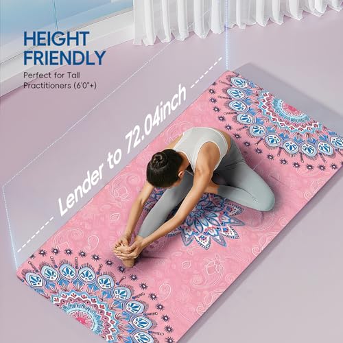 TPE Yoga Mat, 27x72 Inch, 5mm Thick, Non-Slip Surface for Tall People, Pilates, Meditation, Home Workout, Sweat-Resistant - color: Pink