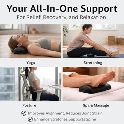 ForPro Premium Half-Round Neck Bolster Pillow for Massage Table, Semi-Round Support Cushion for Neck, Knee & Ankle, High-Density Foam, Oil & Stain-Resistant, Black, 6"W x 3"H x 13"L