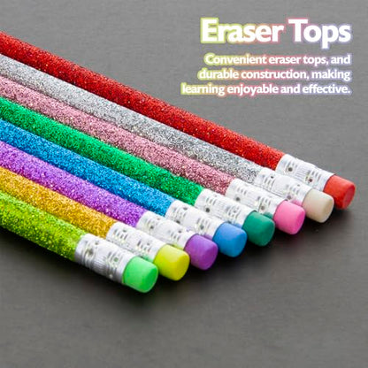 BAZIC PRODUCTS Metallic Glitter #2 Pencils, Eraser, 8 Count | #2 HB lead, Glitter metallic barrels, eraser tops, school, gifts, party favors, fun everyday writing - size: 6 Count (Pack of 1)