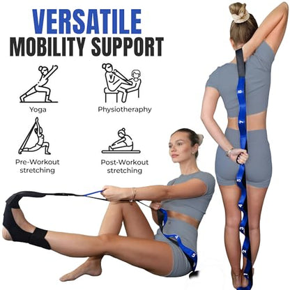 Stretch Strap with Loops Physical Therapy - Full Body Exercise Straps for Stretching with Detachable Foot - Leg & Calf Stretcher for Plantar Fasciitis, Physical Therapy, Pain Relief, and Flexibility - color: Blue