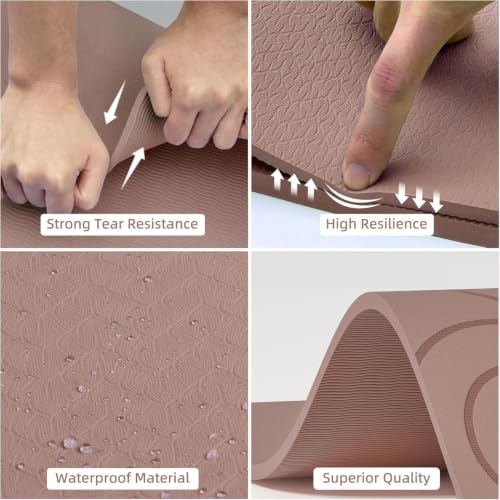 PAIDU Large Yoga Mat, 72"x36"x2/5" POE Non-Slip Exercise Mat | 10MM Thick, POE, non‑slip, ideal for home gym, yoga, pilates, fitness & floor use - color: Brown - LOGO