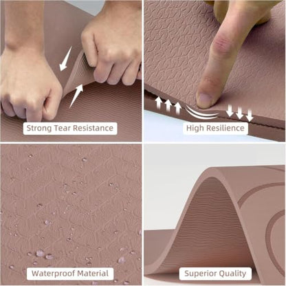PAIDU Large Yoga Mat, 72"x36"x2/5" POE Non-Slip Exercise Mat | 10MM Thick, POE, non‑slip, ideal for home gym, yoga, pilates, fitness & floor use - color: Brown - LOGO