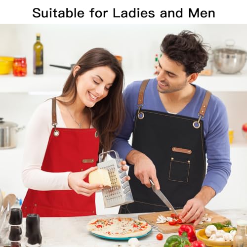 Chef Apron with Cross Back Straps for Men Women, Cotton Canvas Apron for Artists Painting, Kitchen Cooking - color: Black, 6pack