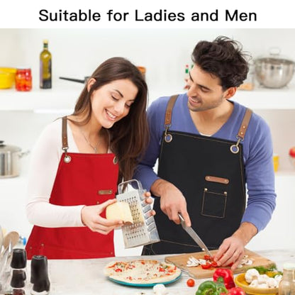 Chef Apron with Cross Back Straps for Men Women, Cotton Canvas Apron for Artists Painting, Kitchen Cooking - color: Black, 6pack