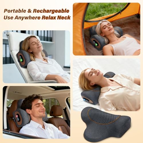 Rechargeable 3-in-1 Neck Massager Pillow with Heat,Vibration & Air Traction