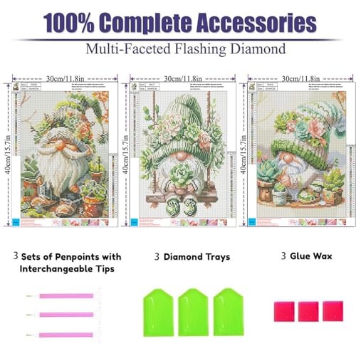 OFRKE Diamond Painting Kits for Adults,3 Pack Succulents Dwarf Diamond Art for Beginners, Diamond Round 5D Full Drill Paint with Diamonds Pictures Gem Art Painting Kits DIY Crafts Kits 12x16inch - color: 3pcs-Green Dwarf