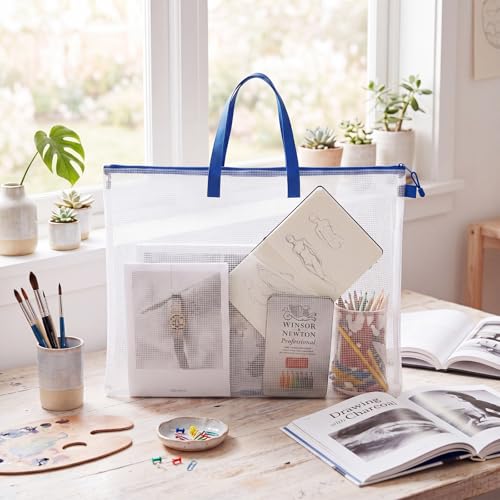 Outus 19 x 25 Inches Art Portfolio Case Posters transparent Storage Bag Portfolio Folder with blue Handle and Zipper Folder Organizer for Painting Bulletin Boards End of the Year Gifts - color: Blue, size: 19 x 25 Inch