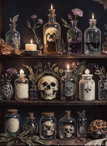 DAZZLEDOTS Diamond Painting Kits for Adults Skull Halloween Diamond Art Kit | Halloween Diamond Art Kits for Beginners DIY Full Round Drill Paint with Diamond Dots Gem Art Home Wall Decor 12 x 16 Inch - color: DT042