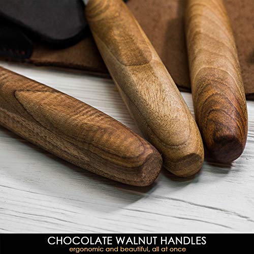 BeaverCraft Deluxe Wood Carving Kit with 3pcs High‑Carbon Steel Sloyd Knives S19x – Whittling Knife Set with Walnut Handles, Leather Tool Roll & Leather Strop, Polishing Compound – Wood Carving Tools