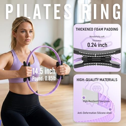 JKSHMYT Pilates Ring Fitness Circle for Women, Pilates Equipment – 14.5" Home Magic Exercise Workout, Better me Pilates Essentials Starter Set for Beginners Toning Shape Full Body