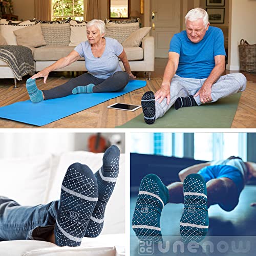 unenow Unisex Non Slip Grip Socks for Yoga Pilates Barre Home & Hospital - color: 4 Pairs-stripe-blue/Black/Dark Grey/Coffee, size: Medium