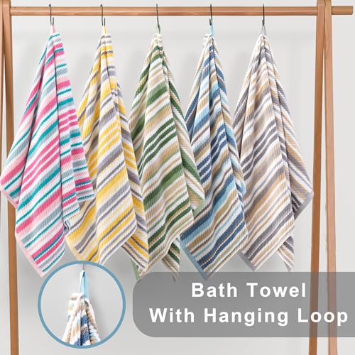 VOOVA & MOVAS Striped Bath Towels 4 Pack, 100% Cotton, 28x52 in, Pink Teal - color: Pink + Aqua + Teal Striped, size: 4 PC Bath Towels (28"x52")