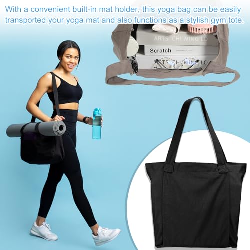 PATIKIL Yoga Mat Bags, Yoga Tote Carrier Shoulder Bag with Mat Pocket Carryall Canvas Tote Yoga Gym Bags - color: Black