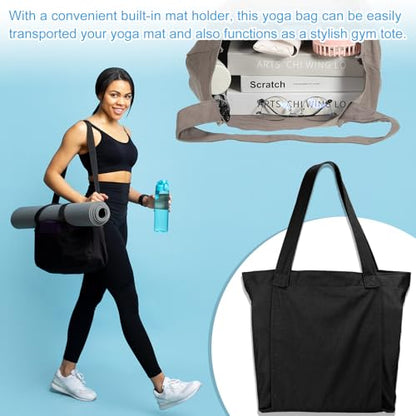 PATIKIL Yoga Mat Bags, Yoga Tote Carrier Shoulder Bag with Mat Pocket Carryall Canvas Tote Yoga Gym Bags - color: Black
