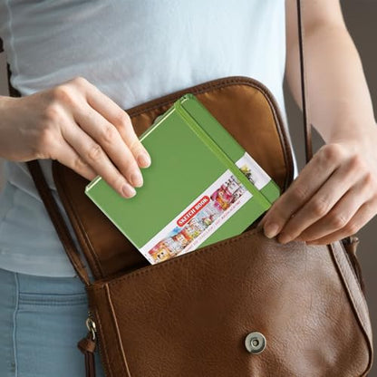 5x5 Pocket Sketch Book,80gsm Hardcover Art Sketchbook for Drawing Journal | PU Cover,Blank Paper,96Sheets/192Pages,Lay-Flat,Portable Travel Creation Paint Diary Memo Planner,Dry Media.Green - color: PU Cover-5x5in-Green