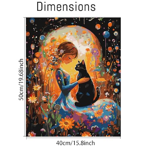 Clendo DIY Paint by Numbers Kit for Adults Beginners, Cat and Moon Adult Paint by Numbers on Canvas, Acrylic Painting Crafts for Home Decor (16x20inch) - color: MT22947-US, size: Frameless