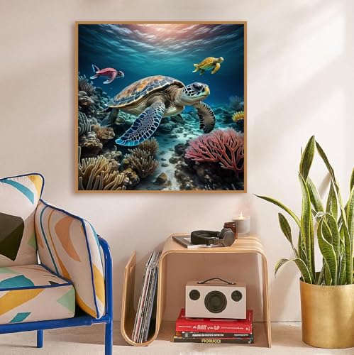 COHAYISY Turtles Diamond Painting Kits for Adults 5D Seabed Animal Diamond Painting Kit for Beginners Turtles DIY Crafts for Adults Full Drill Round Diamond Dots Gem Art Wall Art Decor Gift 12x12Inch - color: 25-17 Turtles