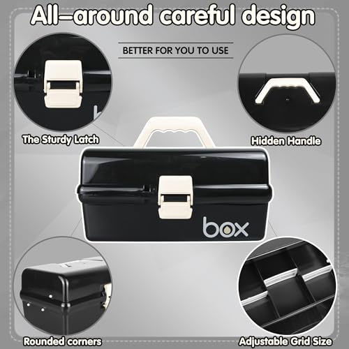 TERGOO 12in Three-Layer Multipurpose Storage Box Organizer Folding Tool Box/Art & Crafts Case/Sewing Supplies Organizer/Medicine Box/Family First Aid Box with 2 Trays (Black)…