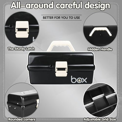 TERGOO 12in Three-Layer Multipurpose Storage Box Organizer Folding Tool Box/Art & Crafts Case/Sewing Supplies Organizer/Medicine Box/Family First Aid Box with 2 Trays (Black)…