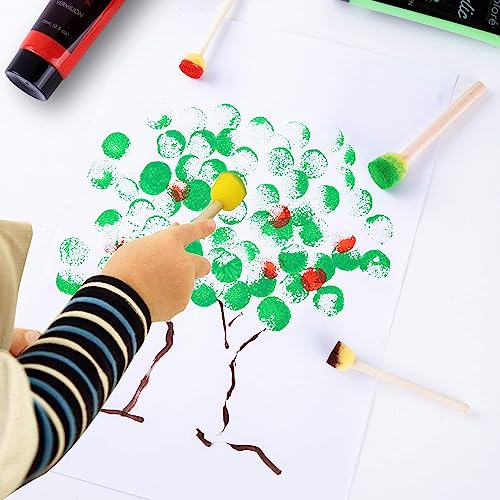48 Pieces Round Sponges Brush Set, Round Sponge Brushes | for Painting, Wooden Handle Foam Brush Sponge Painting Tools for Kids Painting Crafts - style: 3F-RoundSponges48PCS