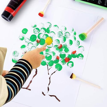 48 Pieces Round Sponges Brush Set, Round Sponge Brushes | for Painting, Wooden Handle Foam Brush Sponge Painting Tools for Kids Painting Crafts - style: 3F-RoundSponges48PCS