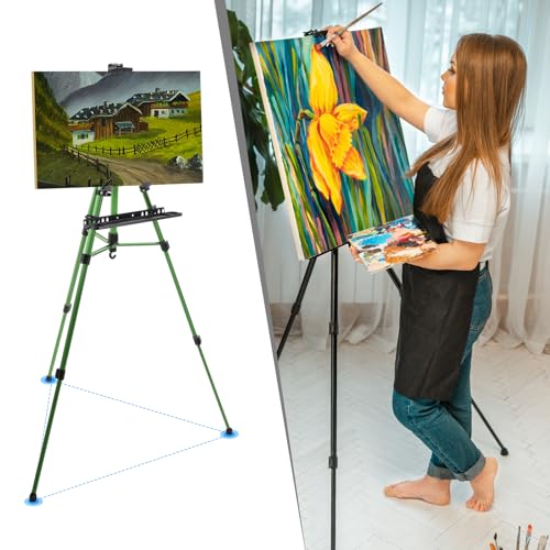 PATIKIL Artist Easel Stand, Paint Easel for Canvas Painting with Detachable Tray, Metal Tripod Easel Adjustable Height from 20 to 61 Inch for Table-Top/Floor Painting Drawing, Green - color: Green