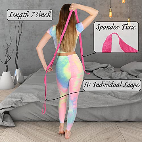 Scotamalone Stretching Strap Yoga Strap Physical Therapy for Home Workout, Exercise, Pilates and Gymnastics, 10 Loops Non-Elastic Stretch Bands with Aesthetic Packaging for Women & Men - color: Pink