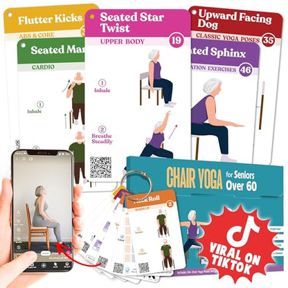 POCAZONE Chair Yoga Book for Seniors Over 60, 30-Day Exercise & Video Guide - color: Chair yoga Card