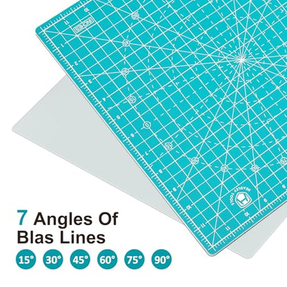 Headley Tools 12"x12" Rotating Cutting Mat, Self Healing Mat with 360-Degree Rotation & Anti-Slip Base, Sewing Board Cutting Mat Perfect for Fabric Quilting Leather Hobby Project, Light Blue - color: LIight blue, size: 12"L x 12"W