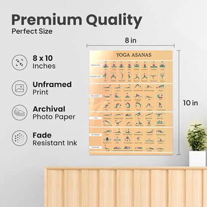 ZUKIY Yoga Asanas Pose Chart - Yoga Poster with Poses - Poses Chart for Beginners - Pose Poster for Home Gym Studio Office Classroom - Inspirational Wall Art - Unframed 8x10 Print