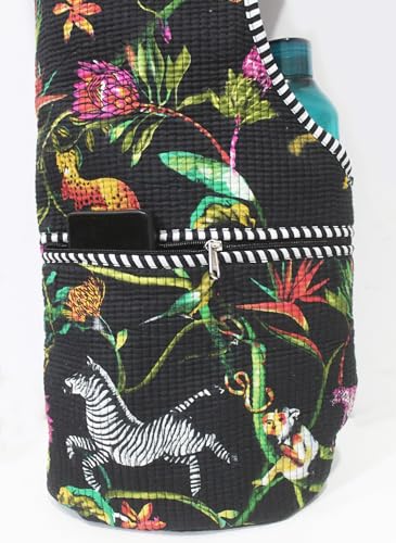 INDIAN CRAFT CASTLE Yoga Mat Bag | Tote Mat Bag | Sling Yoga Tote w/Large Side Pocket & Zipper Pocket | Yoga Mat Carrier Fits Most Size Mats - color: Black & Green