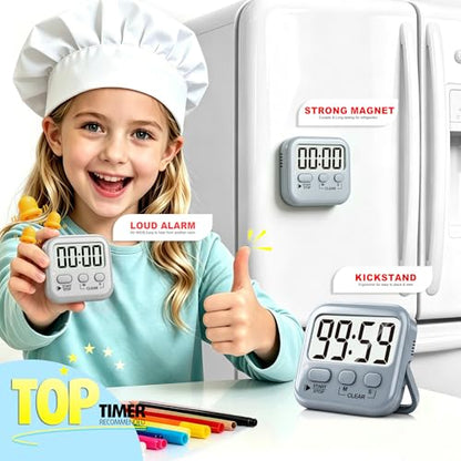 Antonki 2 Pack Digital Timer for Kids Classroom Kitchen Timers for Cooking | w/ Battery, Easy to View, Alarm, Mute Mode, Count Down/Up, Magnetic, Kickstand, Hanging, Classroom Timer for Teacher Supplies - color: Space Grey
