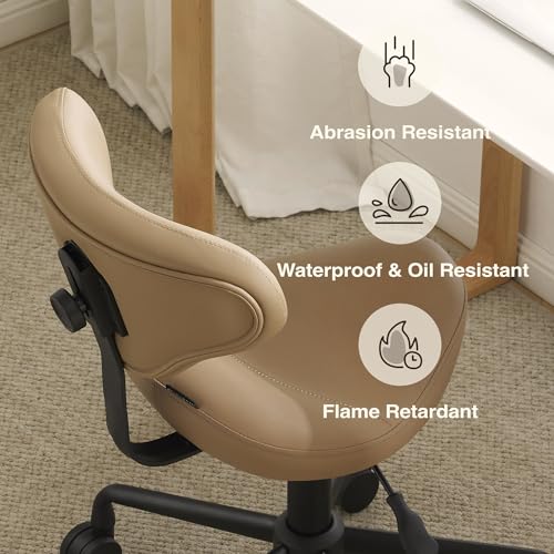 Ergonomic Rolling Stool with Backrest, Adjustable Swivel Chair, Tan - color: Tan, size: Standard with Backrest