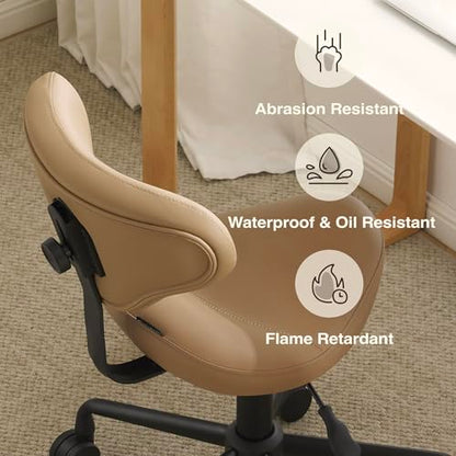 Ergonomic Rolling Stool with Backrest, Adjustable Swivel Chair, Tan - color: Tan, size: Standard with Backrest