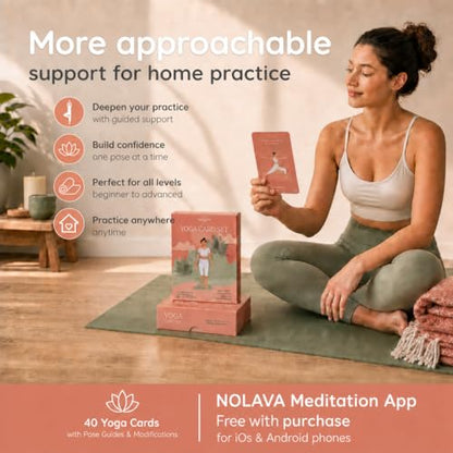 Yoga Cards for Adults, 40-Piece Mindful Movement & Pose Practice Deck | 30 pose cards + 10 intention cards with guided flows, English + Sanskrit, creator-designed for daily home practice