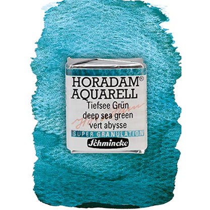 Schmincke - HORADAM® AQUARELL, Super Granulation, 14 954 044 Deep Sea Green, 1/2 Pans, Very Strong granulating Colors, Finest, Super granulating Watercolors - color: 954 deep sea green