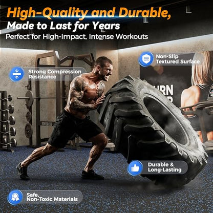 SUPERJARE 1" Extra-Thick Rubber Top Exercise Mat, Gym Flooring for Home Gym | Puzzle Gym Mat for Workout Equipment, Interlocking Floor Tiles with EVA Foam, 12 Pcs 48 Sq Ft, Black/Blue - size: 12 Tiles (48 Sq Ft)