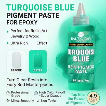 Turquoise Blue Epoxy Resin Pigment Paste, Extra Large 191g (6.7oz) – Opaque Resin Colorant, Highly Concentrated Epoxy Dye, Mica Powder Alternative for Resin Art, Jewelry, Tumblers, River Tables & Crafts - color: Turquoise Blue XL