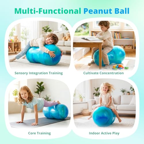 18''/20'' Peanut Ball for Kids & Adults, Anti-Burst Exercise Ball - color: Blue-green, size: 18''(45cm*90cm)