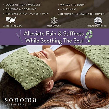 Eucalyptus Spa Mask by Sonoma Lavender, Heatable/Chillable Aromatherapy with Eucalyptus and Lavender Infused Flaxseed Insert, Eye Compress for Stress Relief with Removable and Washable Cover. - color: Green Dot