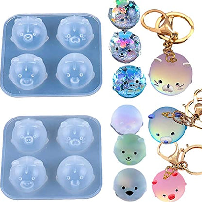 2Pcs Silicone Resin Molds for Jewelry Keychain Pendent Necklace, Cute Animal Orbs Piglet Chicken Bear Shape Ornaments Casting Molds for UV Resin Crafts, DIY Jewelry Making (Mirror & Matt) - size: 2pcs Animal