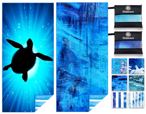 Widdonen Microfiber Beach Towel,Compact 2 Pack-71x32 Inch with Bag Travel - color: 2 Pack Dark Sea Turtle