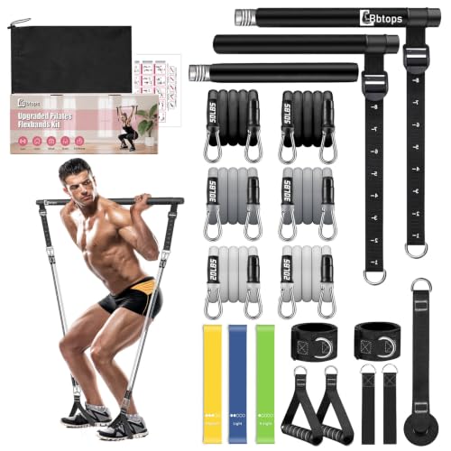 Bbtops Pilates Bar Kit with Resistance Bands,Pilates Bar with Stackable Bands Workout Equipment for Legs,Hip,Waist and Arm,Exercise Fitness Equipment for Women & Men Home Gym Yoga Pilates - color: Glossy Black