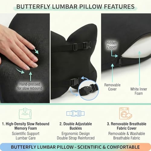 Butterfly Lumbar Support Pillow for Car and Chair, Gray - color: Gray-1