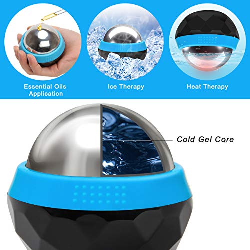 Coolrunner Cold Massage Roller Ball, Cryosphere Cold Massage Ball- Heat Therapy & Cold Therapy Relief with Cold Gel Core- Helps with Muscles Recovery and Inflammation for Shoulders, Neck (Black Blue) | Heat Therapy & Cold Therapy Relief, Helps with Muscle