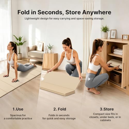 Yoga Mat Thick 10mm, Foldable Yoga Mat 75 x 26 x 0.4 Inches - color: Milk coffee