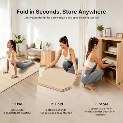 Yoga Mat Thick 10mm, Foldable Yoga Mat 75 x 26 x 0.4 Inches - color: Milk coffee