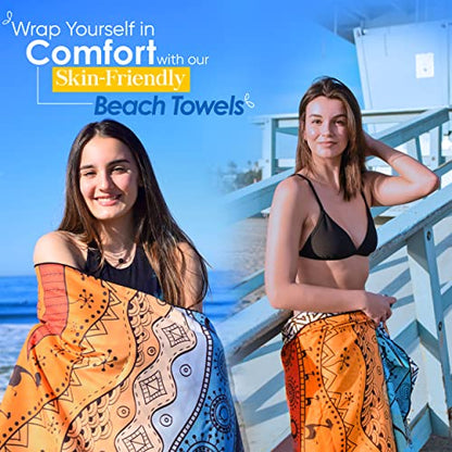 ECCOSOPHY Microfiber Beach Towel - Quick Dry, Sand Free and Oversized 71x35 | Super absorbent, lightweight, swimming, gym, extra large, pool, cruise, camping, yoga, travel, compact, carry bag, vacation - color: Aa - Marrakesh